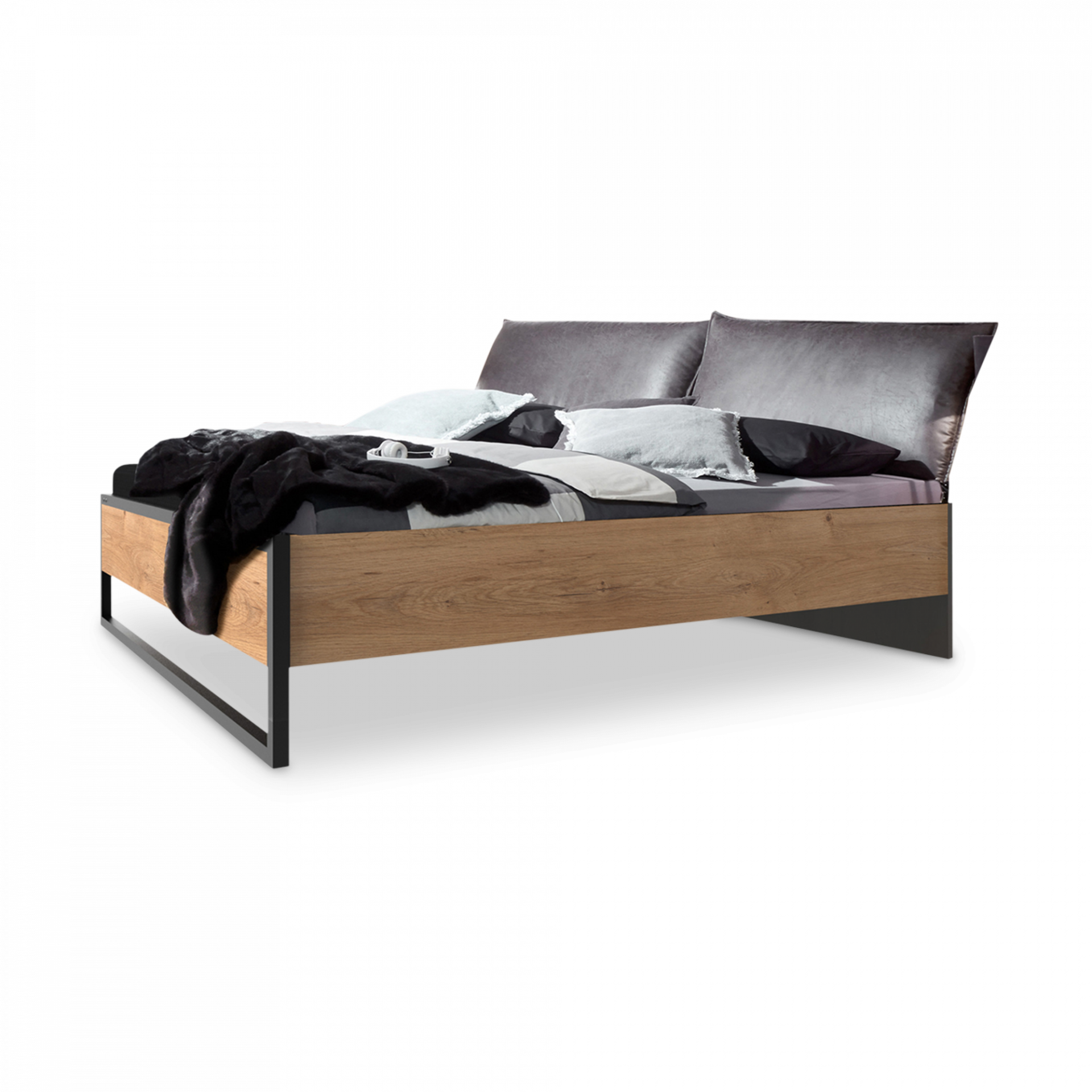 Bed KICK F99-Plankeneiche/Raw Steel 180x200